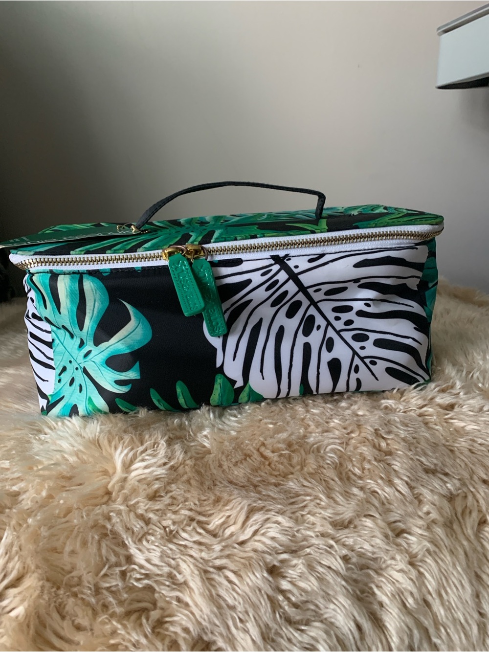 NWT: Sonia Kashuk Tropical Leaf Print Cosmetic Case - Green Black White